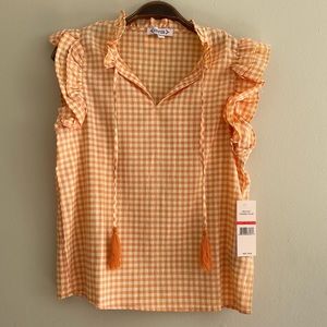 NWT Nanette Lepore Orange Gingham Ruffled Top